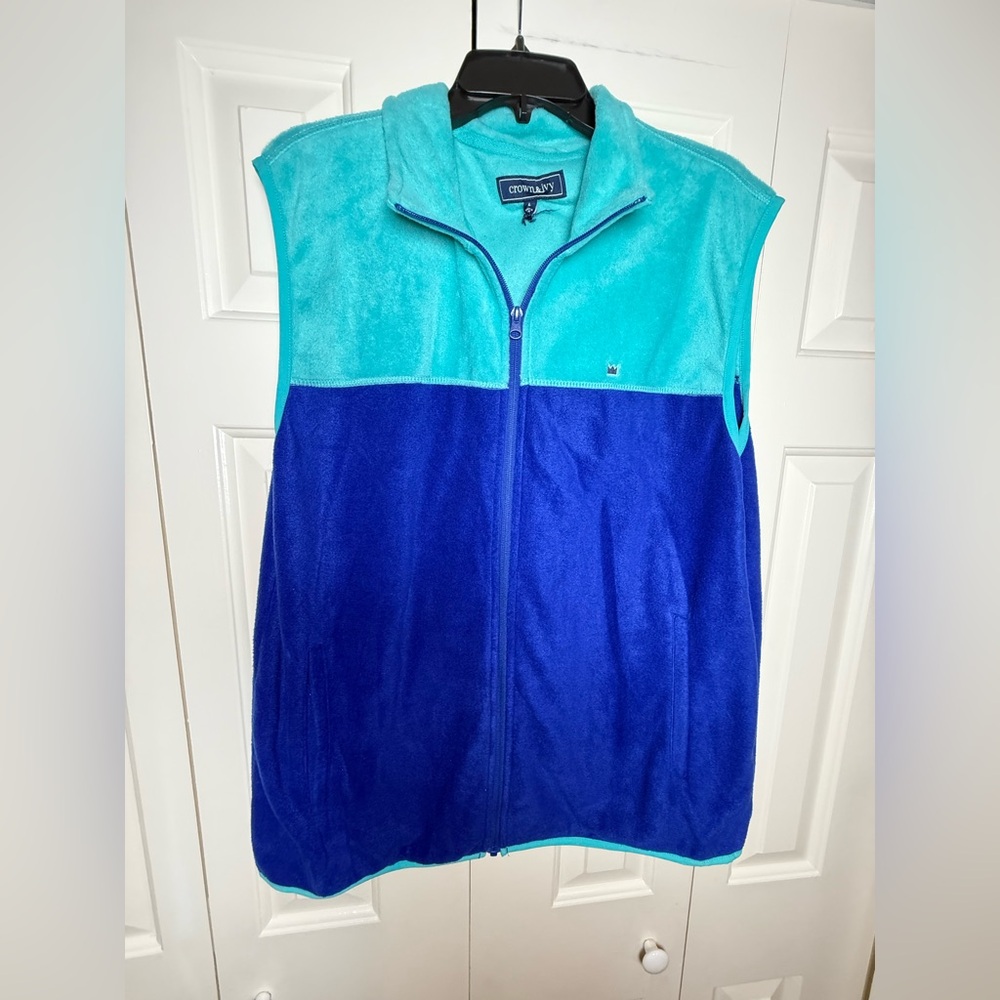 Crown & Ivy Blue Fleece Vest Full Zip‎ Pockets